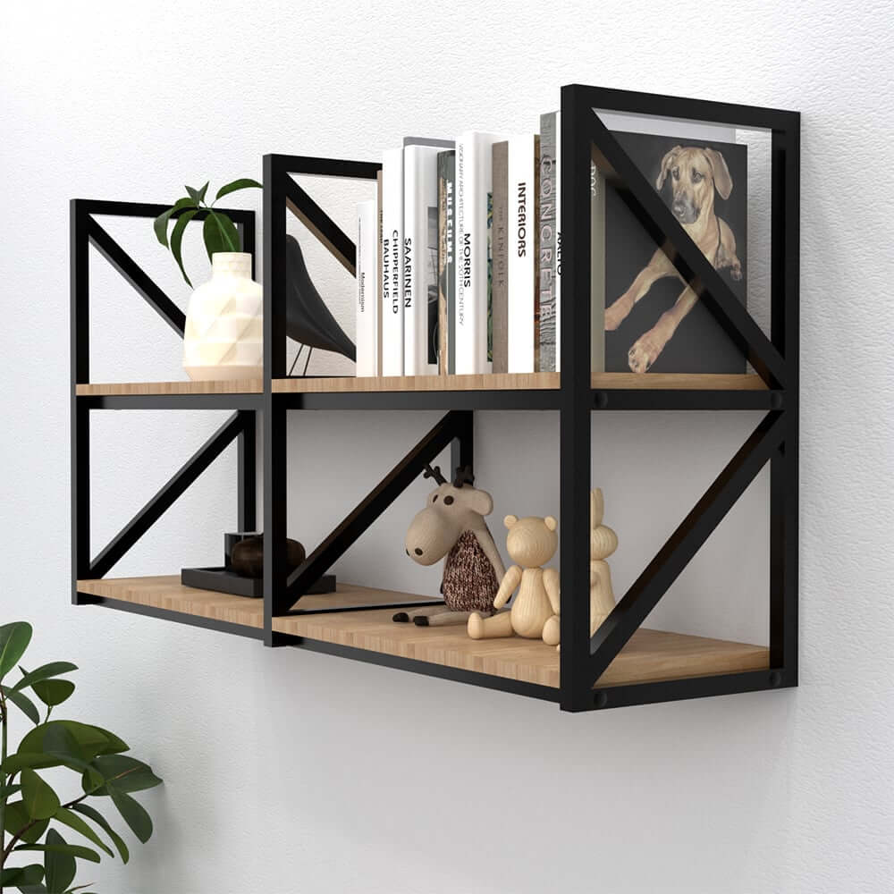 ชั้นวางของไม้ยางพาราแบบติดผนัง สไตล์ลอฟท์ Monster Steel รุ่น JZN011 ขนาด 120*30*60 cm.